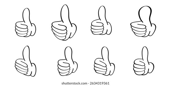 Cartoon thumbs up. Do and Don't or like and dislike symbols. Yes and no button with thumbs up and thumbs down. Gesture hand drawn