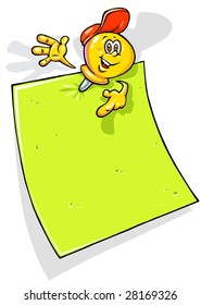Cartoon Thumbtack with green notes paper