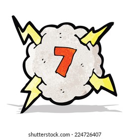 nube trueno de dibujos animados con número 7