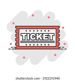 Cartoon ticket icon in comic style. Admit one illustration pictogram. Admit one splash business concept.