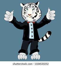Cartoon of the tiger of the albino in suit