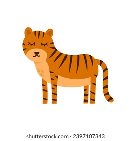 Cartoon tiger animal isolated on white. Cute character, vector zoo, wildlife poster. 