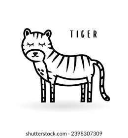 Cartoon tiger animal isolated on white. Cute character icon, vector zoo, wildlife poster. 