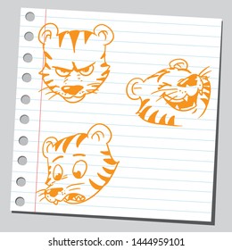 Cartoon tiger character design (different head poses and expressions).