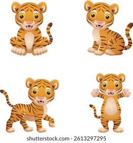 Cartoon tiger collection set on white background