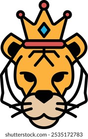 A cartoon tiger with a crown on its head. The tiger is wearing a crown and has a regal look about it