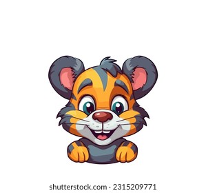 Cartoon tiger cub with a smile on a white background. Vector illustration