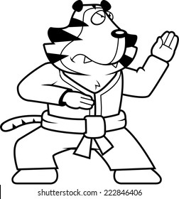 A cartoon tiger doing karate in a gi.