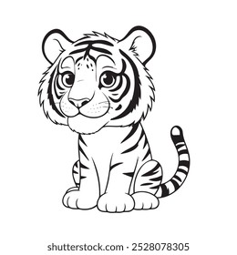 Cartoon tiger. drawing page black and white