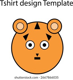 Ilustración vectorial de cara de tigre de dibujos animados con cabeza redonda, ojos grandes y Formas simples. Linda Plantilla de diseño mínimo para camisetas, gráficos para niños, pegatinas y proyectos creativos.