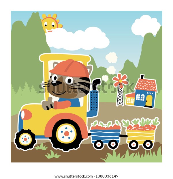 cartoon of tiger the\
farmer on tractor