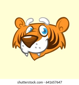 Cartoon tiger head icon. Vector illustration of cute smiling tiger face. Design element or sticker for print. Great for banner, emblem, logo or children book illustration