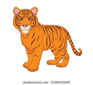 Cartoon tiger isolated on white background. Vector illustration.