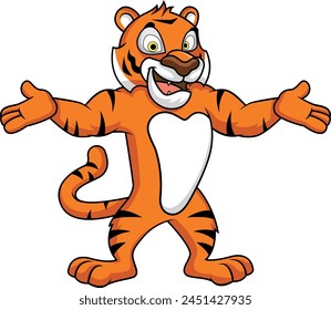 Cartoon tiger mascot with open arms vector illustration