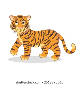 Cartoon tiger on white background. Vector illustration.
