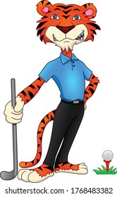 cartoon tiger playing golf on a white background