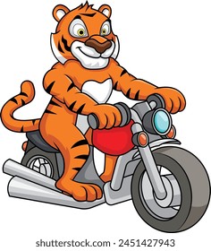 Cartoon tiger riding a motorcycle vector illustration