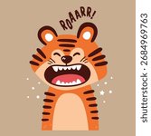 Cartoon Tiger Roaring ,vector illustration