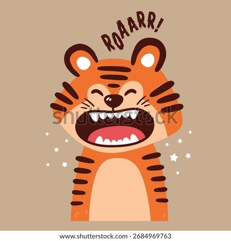 Cartoon Tiger Roaring ,vector illustration