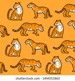 Cartoon tiger - simple trendy pattern with tiger. Cartoon flat vector illustration for prints, clothing, packaging and postcards.