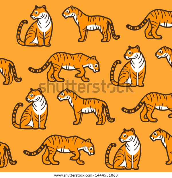 漫画の虎 トラを持つシンプルなトレンディー柄 印刷 衣類 包装 はがき用の漫画の平面ベクターイラスト のベクター画像素材 ロイヤリティフリー