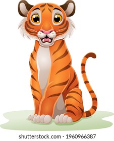 Cartoon tiger sitting in the grass