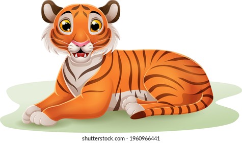 Cartoon tiger sitting in the grass