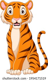 Cartoon tiger sitting on white background
