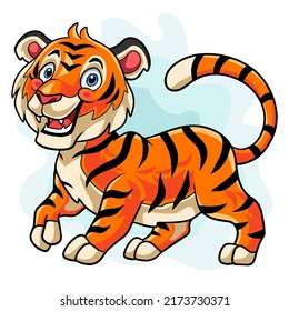Cartoon tiger smiling happily isolated on a white background.