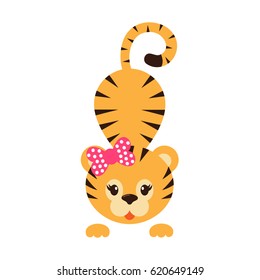 cartoon tiger vector with bow