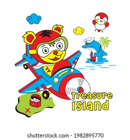 cartoon tiger vector illustration driving an airplane