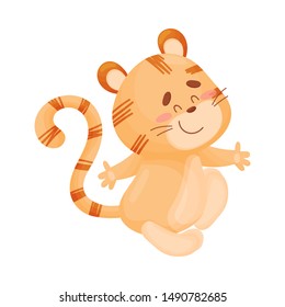 Cartoon tiger. Vector illustration on a white background.