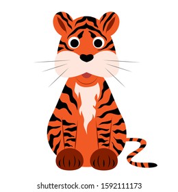 Cartoon tiger. Vector illustration on a white background. Drawing for children.