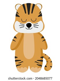 Cartoon Tiger vector illustration. A small predatory animal for design. Children's print. Flat style. Isolated design elements on white. Symbol of the new year 2022