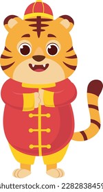 Cartoon tiger wear chinesse clothes on white background