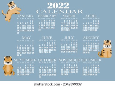 Cartoon tigers with leaves seamless pattern vector illustration. Plants and small predatory animals in different poses for design. Children print. Isolated design elements white. Symbol new year 2022