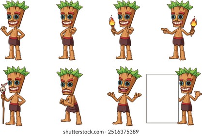 Cartoon tiki character. Vector cartoon illustrations bundle with each image on a separate layer.