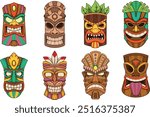 Cartoon tiki masks. Vector illustrations bundle with each image on a separate layer.