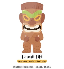 Cartoon Tiki Tribal Wooden Mask Statue. Vector Illustration 