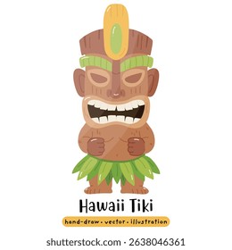 Cartoon Tiki Tribal Wooden Mask Statue. Vector Illustration 