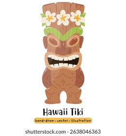 Cartoon Tiki Tribal Wooden Mask Statue. Vector Illustration 