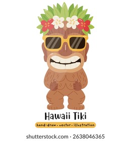 Cartoon Tiki Tribal Wooden Mask Statue. Vector Illustration 