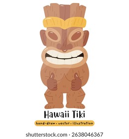 Cartoon Tiki Tribal Wooden Mask Statue. Vector Illustration 