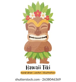 Cartoon Tiki Tribal Wooden Mask Statue. Vector Illustration 