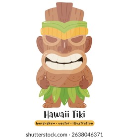 Cartoon Tiki Tribal Wooden Mask Statue. Vector Illustration 