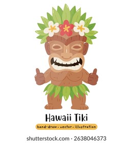 Cartoon Tiki Tribal Wooden Mask Statue. Vector Illustration 