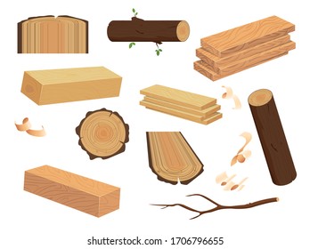 Madera de caricatura y ramas aisladas en fondo blanco.Ilustración vectorial colorida en estilo realista.