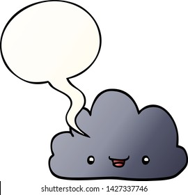cartoon tiny happy cloud with speech bubble in smooth gradient style