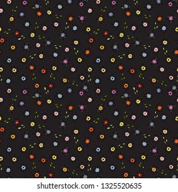 Cartoon Tiny wildflowers background seamless vintage  pattern isolated