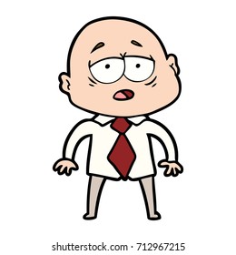 cartoon tired bald man in shirt and tie